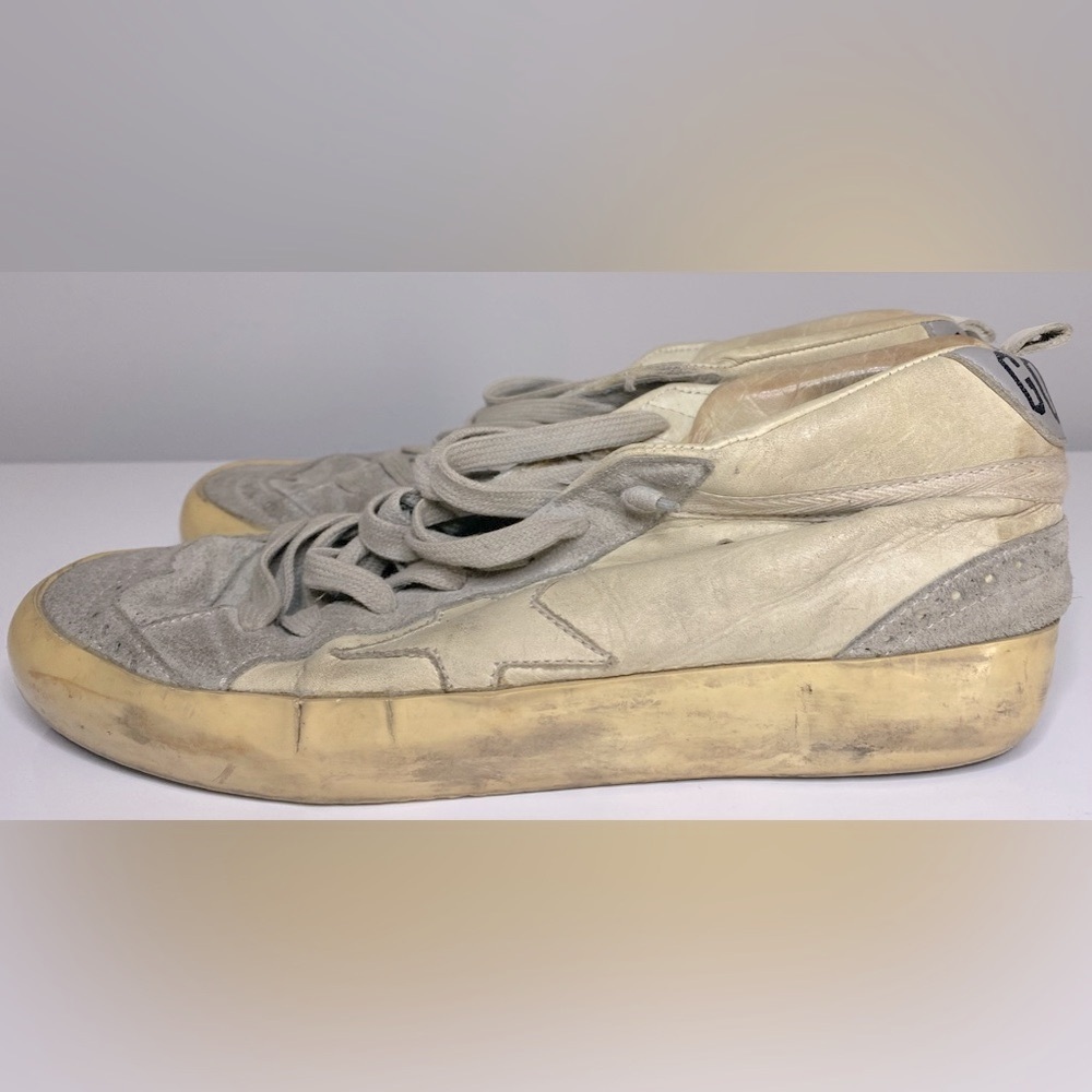 GOLDEN GOOSE DISTRESSED LEATHER MID TOP SNEAKERS